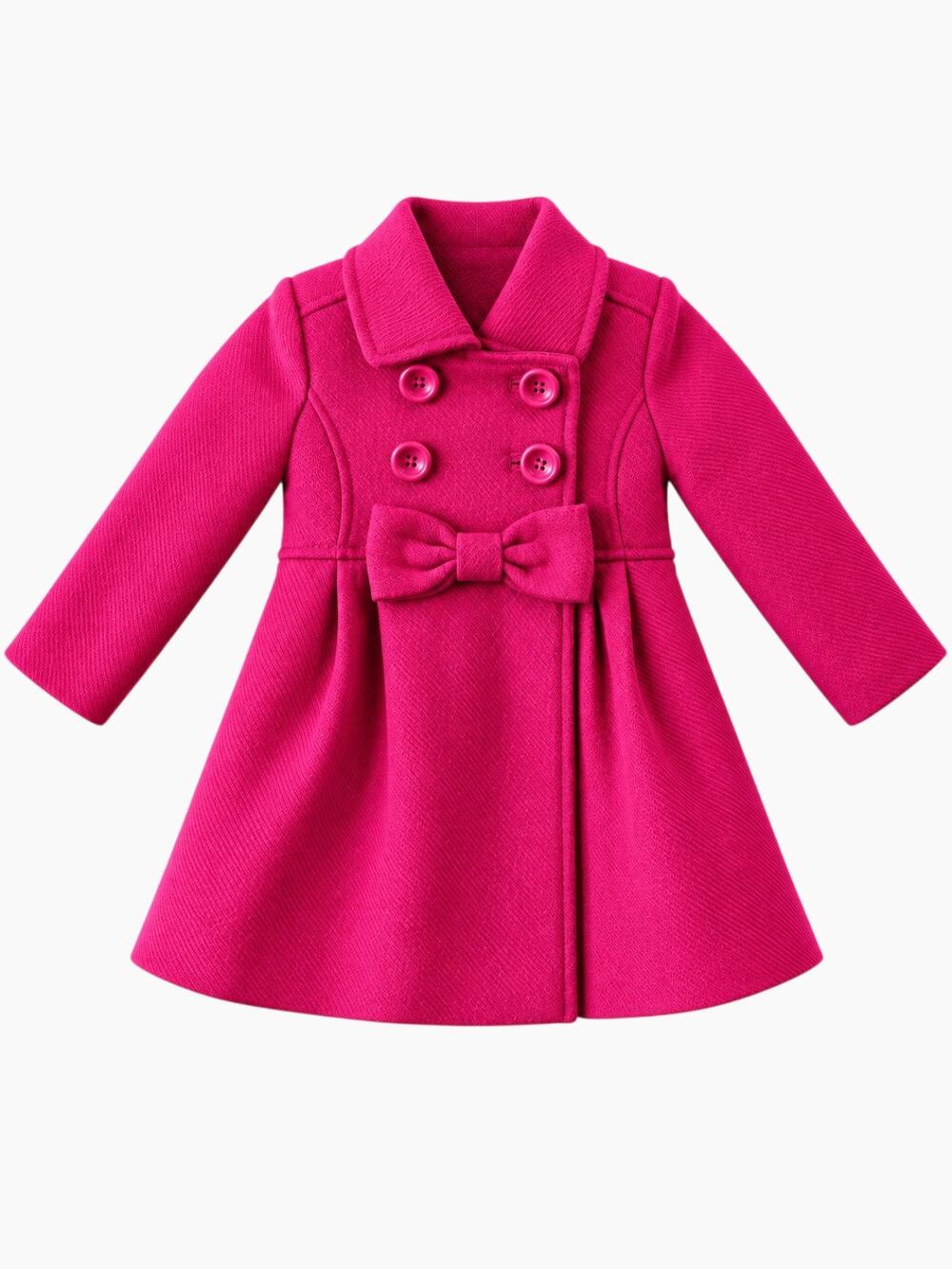Kate Spade Toddler Wool Blend Bow Accent Pea Coat Fuchsia Pink SZ 2